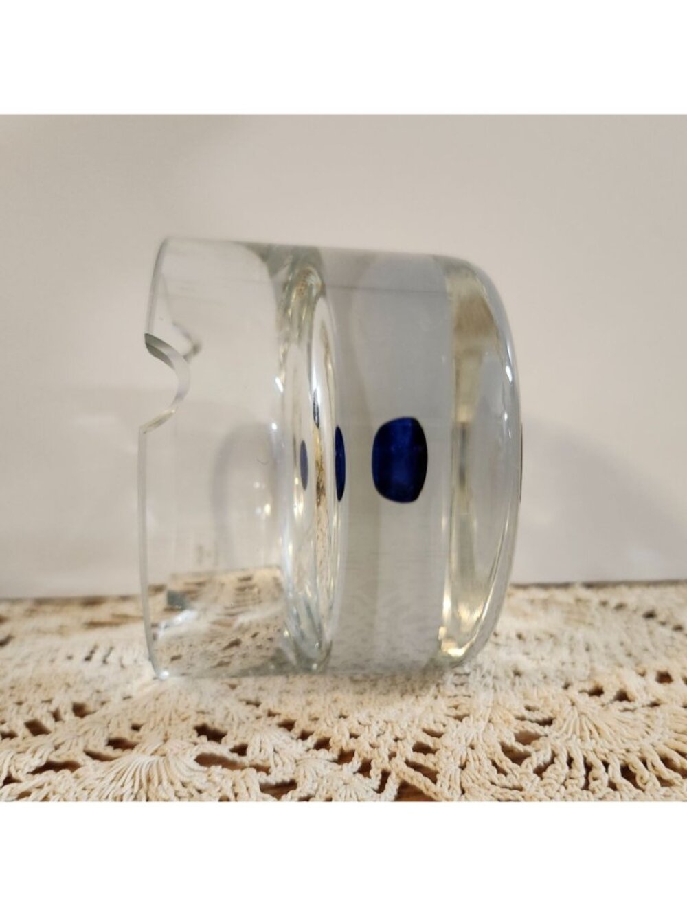 Art Glass Ashtray Controlled Cobalt Blue Bubble Heavyweight Krosnos Poland - Picture 4 of 12